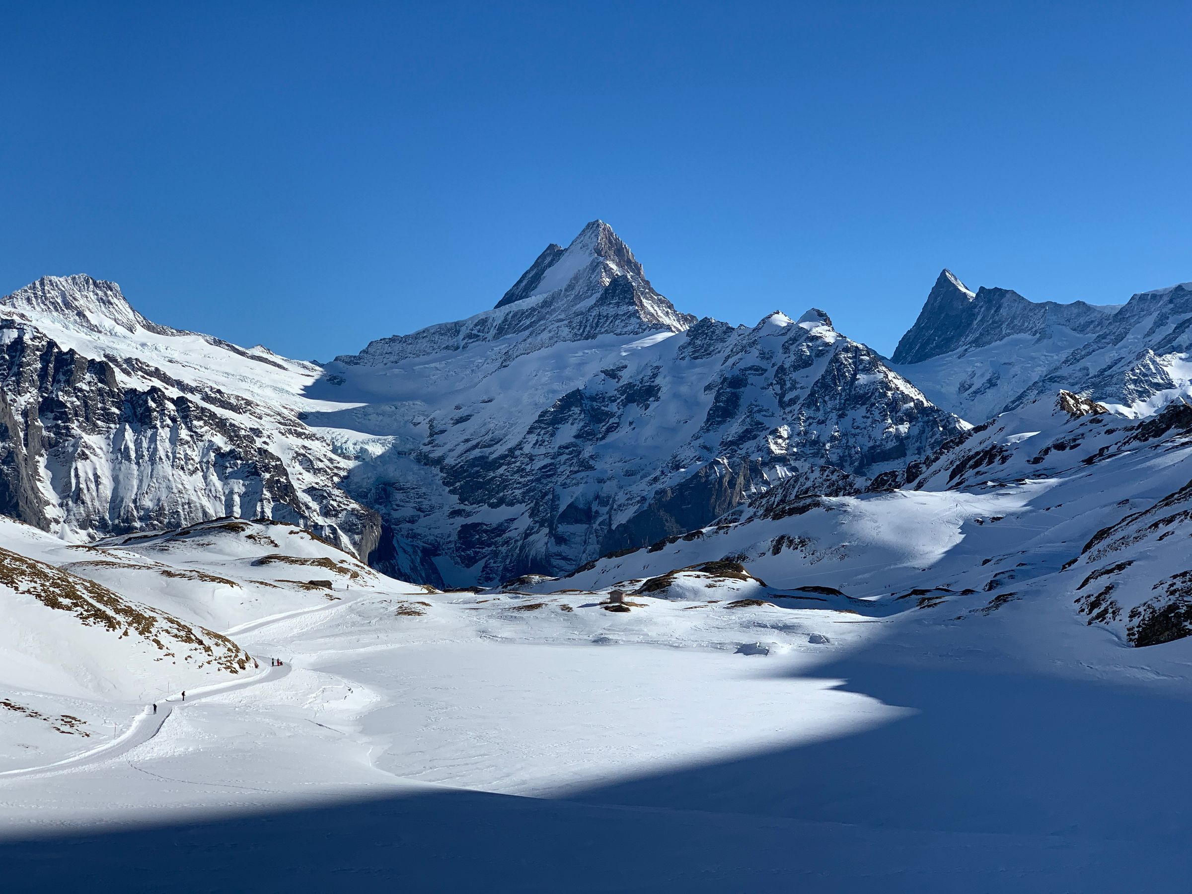 Toàn cảnh dãy Alps phủ tuyết dưới trời xanh